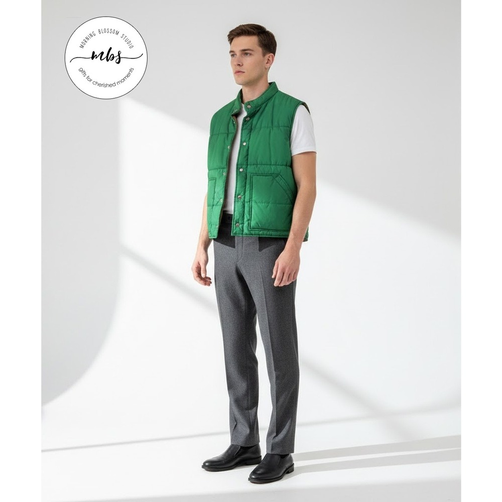Montgomery Ward Vintage Outerwear Puffer Quilted Snap Vest Green Men L